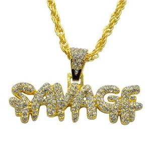 Ice City Savage Bling Crystal Dripping Letters Pendant Necklace for Men/women